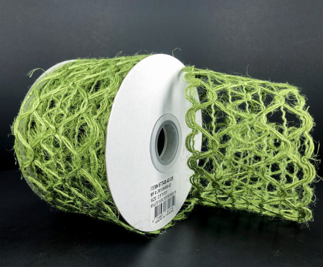 Green squiggle open weave wired ribbon, 2.5" - Greenery MarketWired ribbon67348 - 40 - 08