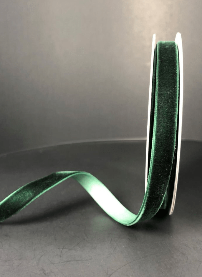 Green unwired velvet ribbon 3/8” - Greenery MarketWired ribbonX950701 - 07