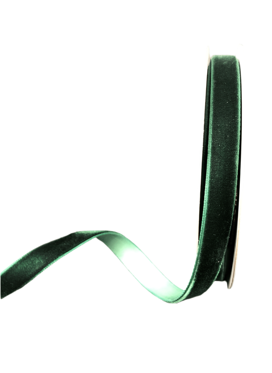 Green unwired velvet ribbon 3/8” - Greenery MarketWired ribbonX950701 - 07