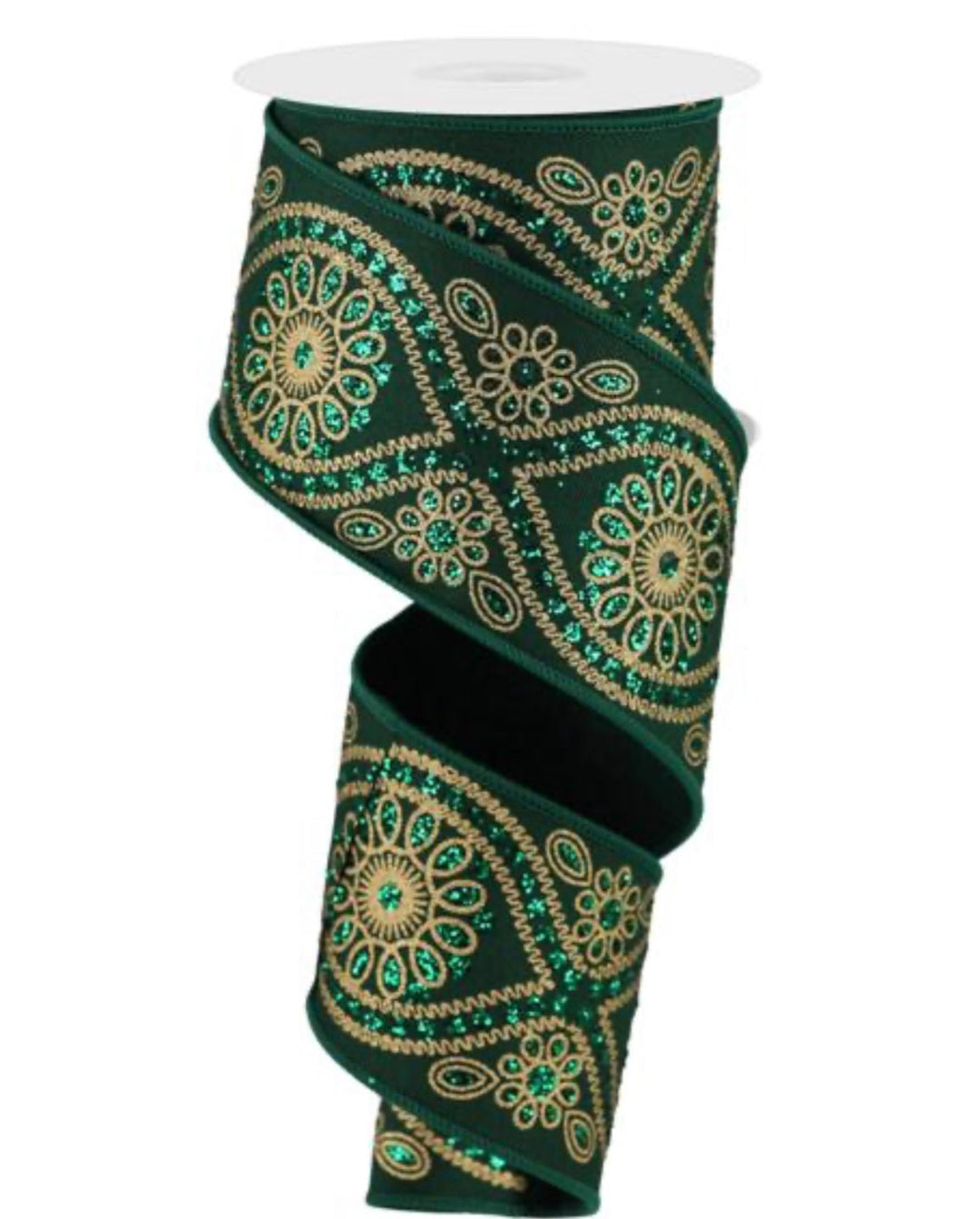Green with gold floral wired ribbon 2.5” - Greenery MarketRGE1962K5