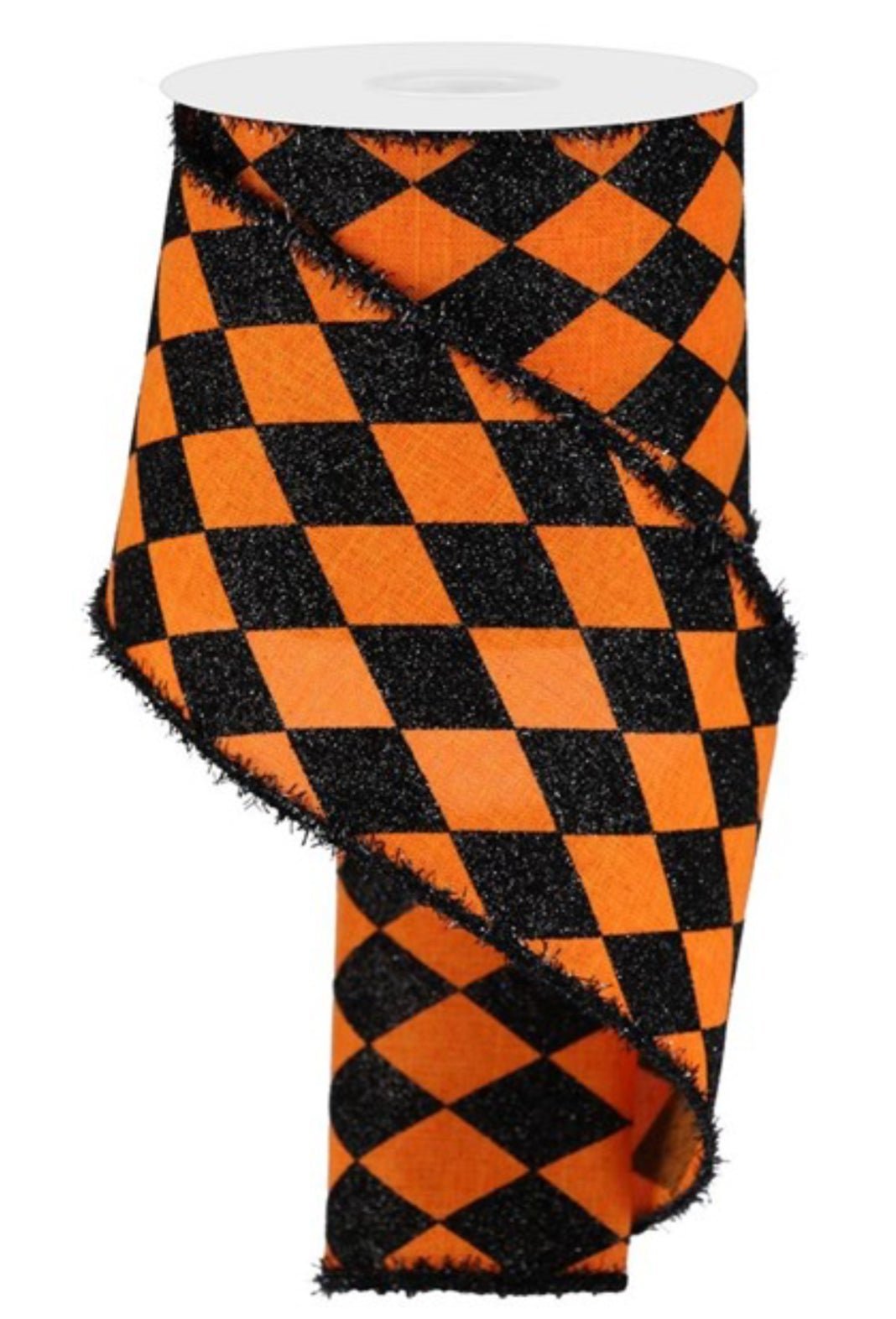 Harlequin with black glitter diamonds and orange 4” wired ribbon - Greenery MarketWired ribbonRG0805320