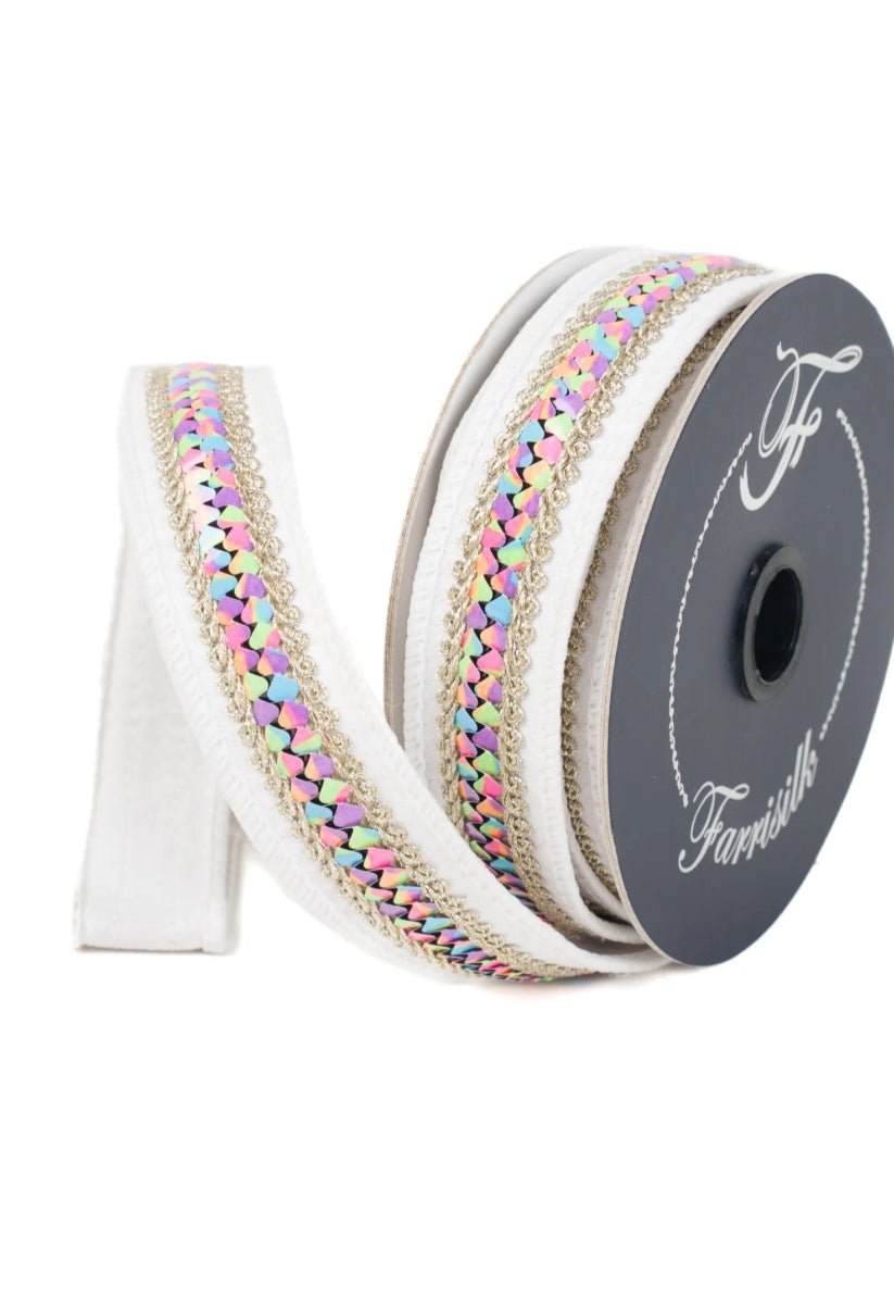 Heart Strings 1” Farrisilk Wired Ribbon - White - Greenery MarketRibbons & TrimSR106 - 43
