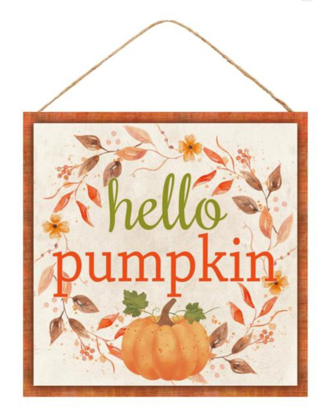 Hello Pumpkin sign with foliage - Greenery Marketsigns for wreathsAP7054