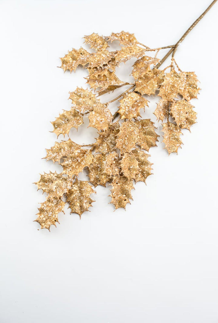Holly in gold with ice spray - Greenery MarketMTX73481 gold