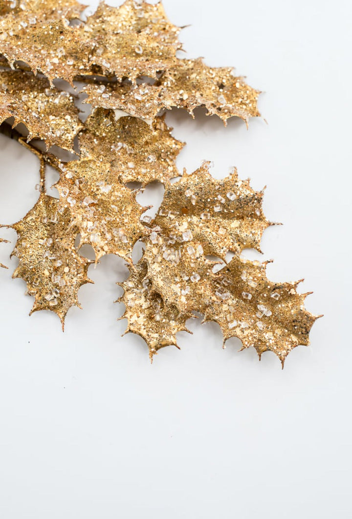 Holly in gold with ice spray - Greenery MarketMTX73481 gold