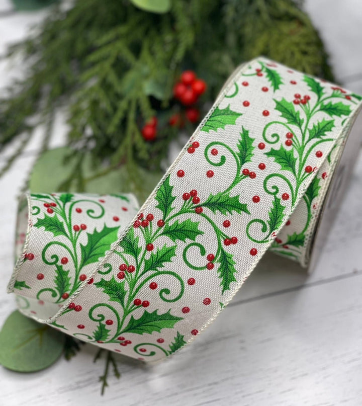 Holly wired ribbon 2.5” - Greenery MarketRibbons & Trim179570
