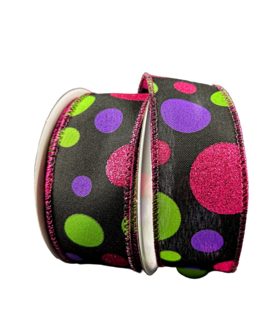 Hot pink, purple and black dot wired ribbon - Greenery Marketwired ribbon51408 - 09 - 44