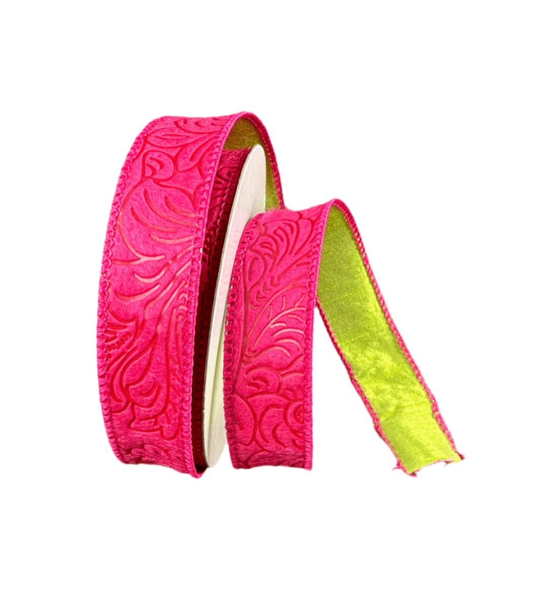 Hot Pink With Green Underside Wired Ribbon, 7/8” - Greenery Marketwired ribbonD42510 - 05 - 29
