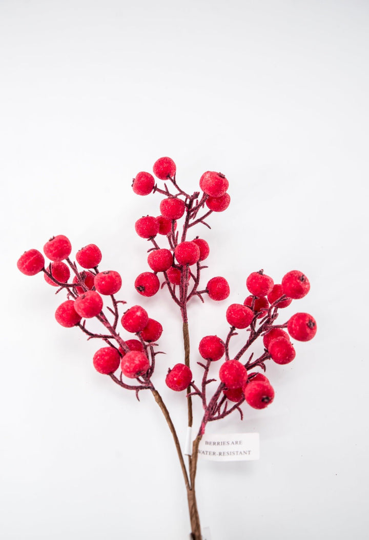 Iced red shimmering berry pick - Greenery Market233037