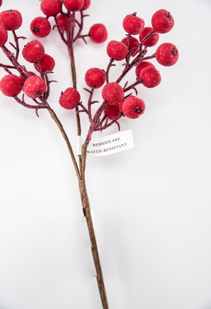 Iced red shimmering berry pick - Greenery Market233037