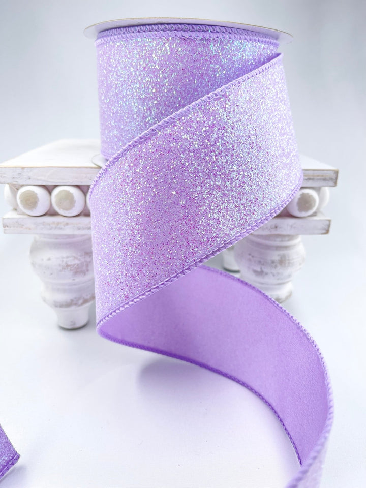 iridescent glittered wired ribbon 2.5” lavender - Greenery MarketRibbons & Trim236147