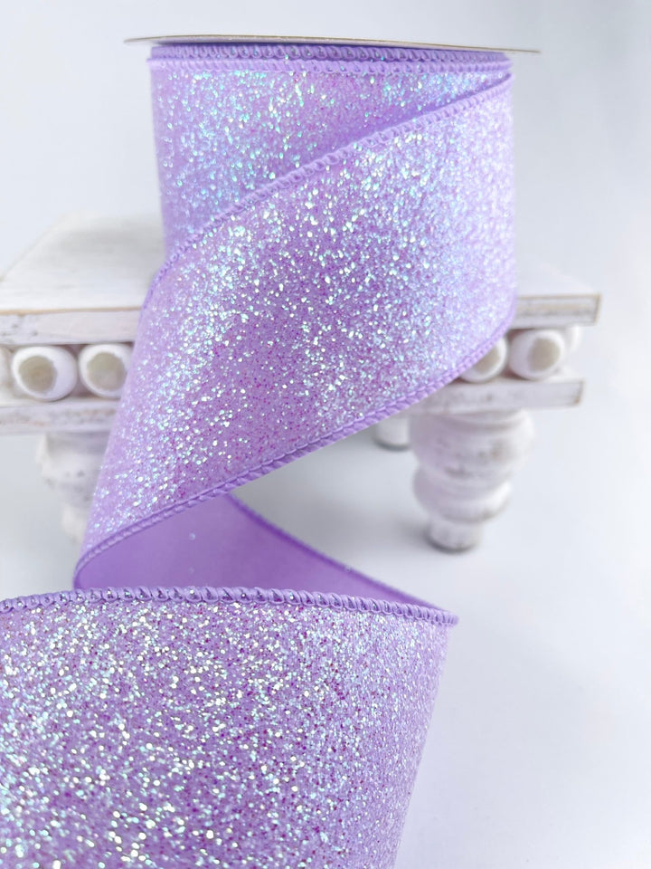 iridescent glittered wired ribbon 2.5” lavender - Greenery MarketRibbons & Trim236147