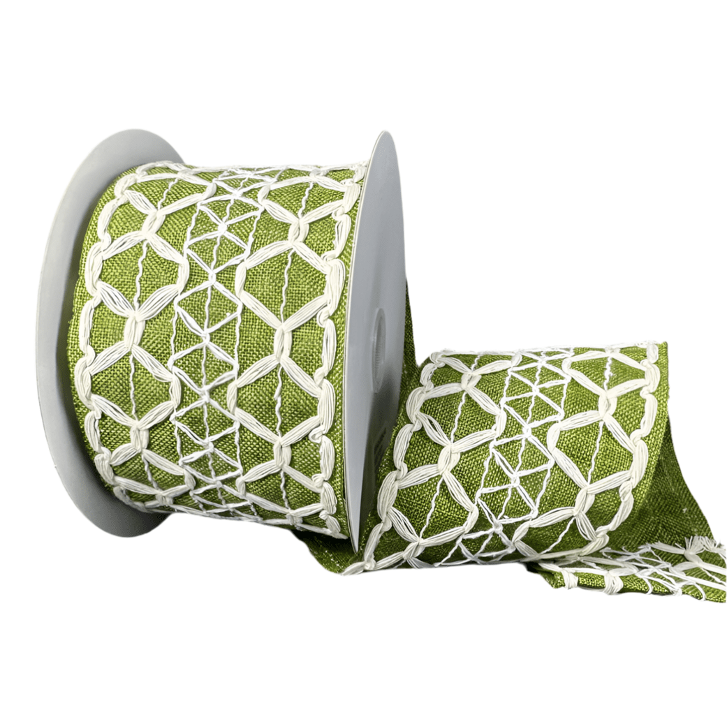 Ivory and moss green 2.5” wired ribbon - Greenery Marketwired ribbon41538 - 40 - 08