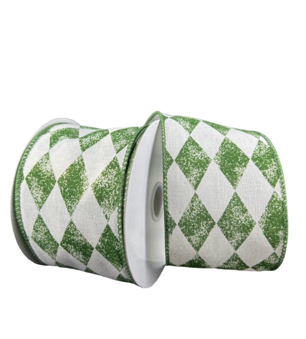 Ivory and moss green diamond wired ribbon - Greenery Marketwired ribbon42433 - 40 - 08