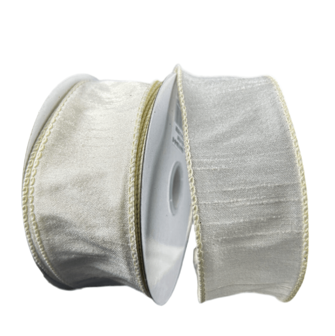 Ivory solid wired faux dupioni 1.5” - Greenery MarketWired ribbon72434 - 09 - 18