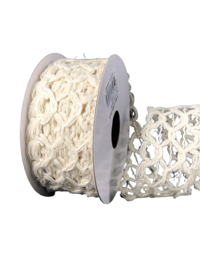 Ivory squiggle open weave wired ribbon, 1.5" - Greenery MarketWired ribbon47386 - 09 - 01