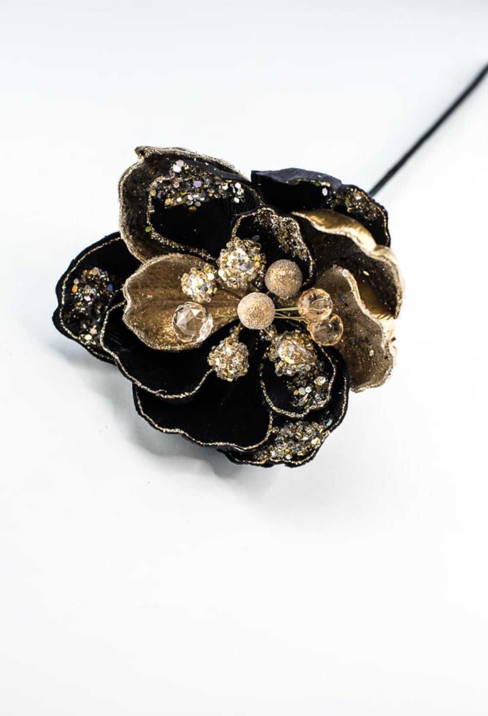 Jeweled encrusted velvet magnolia stem - black gold - Greenery MarketMTX72652 BKGD