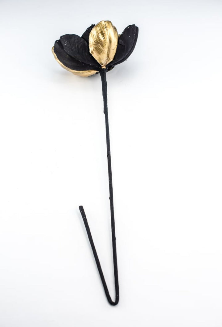 Jeweled encrusted velvet magnolia stem - black gold - Greenery MarketMTX72652 BKGD