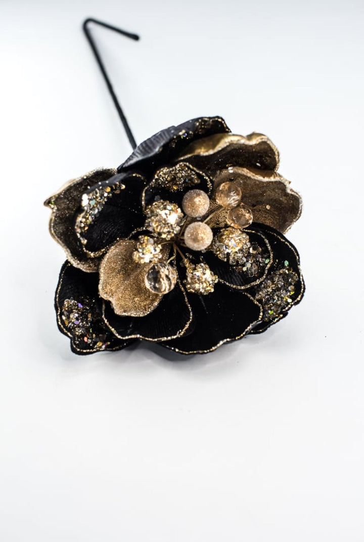 Jeweled encrusted velvet magnolia stem - black gold - Greenery MarketMTX72652 BKGD