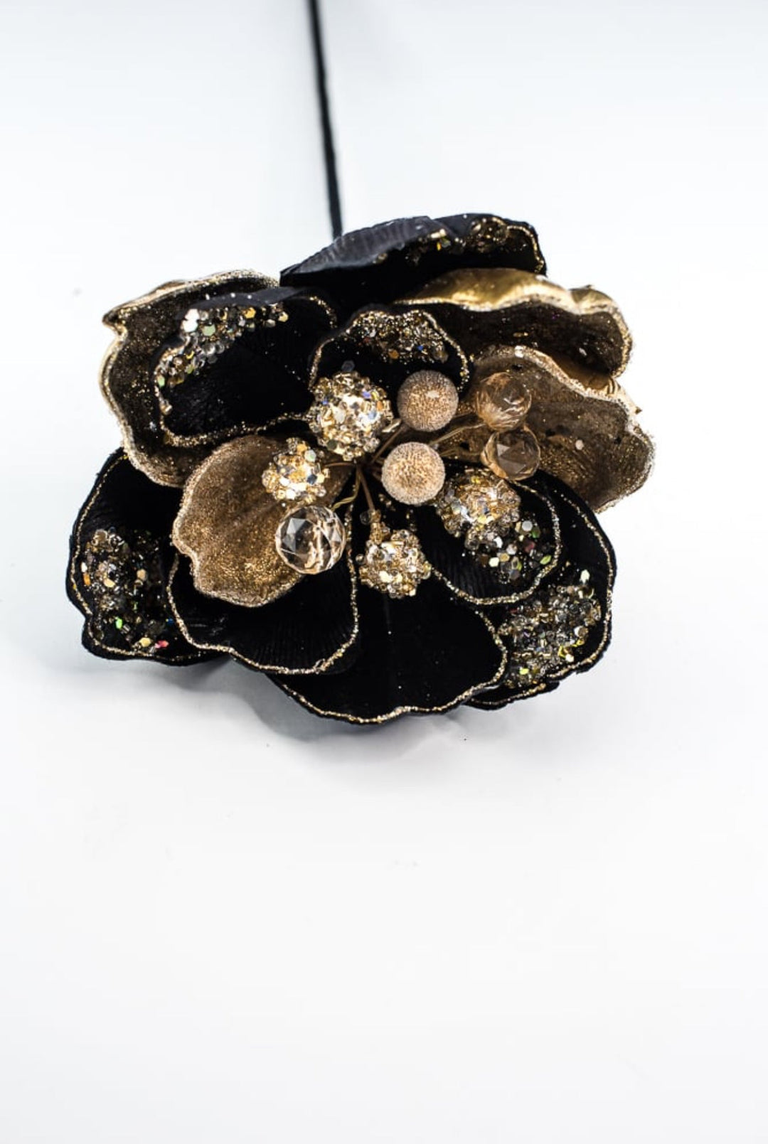 Jeweled encrusted velvet magnolia stem - black gold - Greenery MarketMTX72652 BKGD