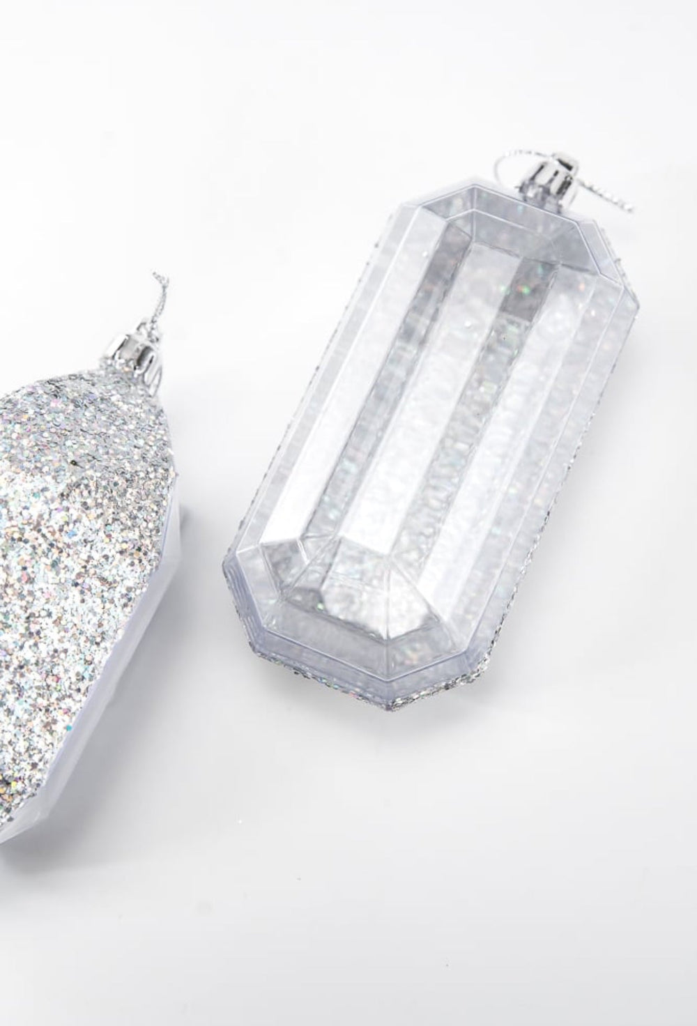 Laser glitter Gems ornaments - 2 assorted silver - Greenery MarketXJ552326