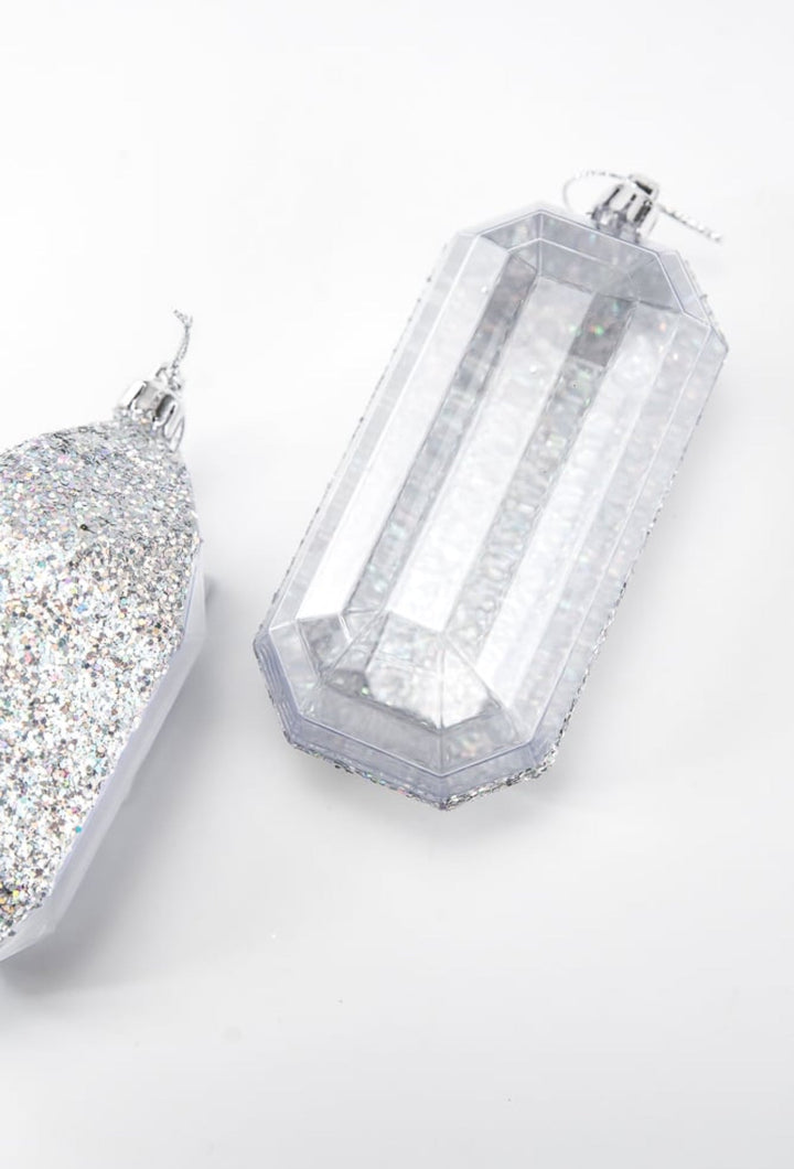 Laser glitter Gems ornaments - 2 assorted silver - Greenery MarketXJ552326
