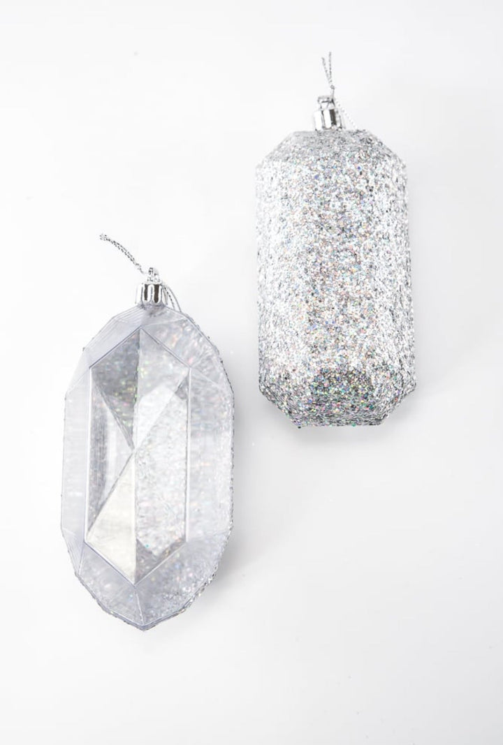 Laser glitter Gems ornaments - 2 assorted silver - Greenery MarketXJ552326