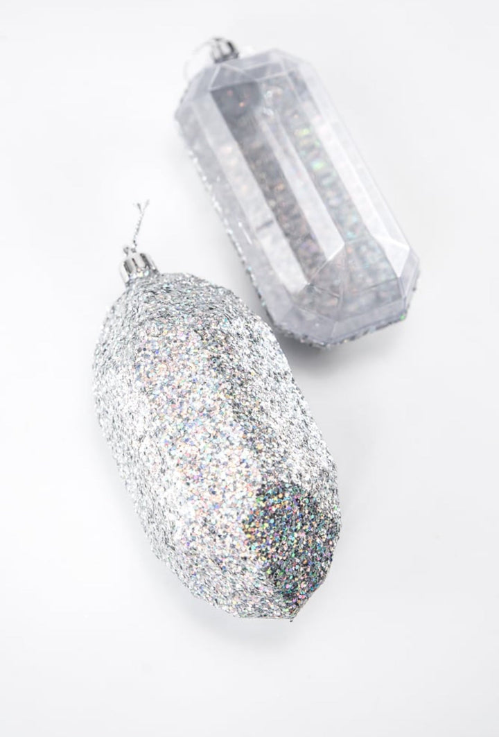 Laser glitter Gems ornaments - 2 assorted silver - Greenery MarketXJ552326