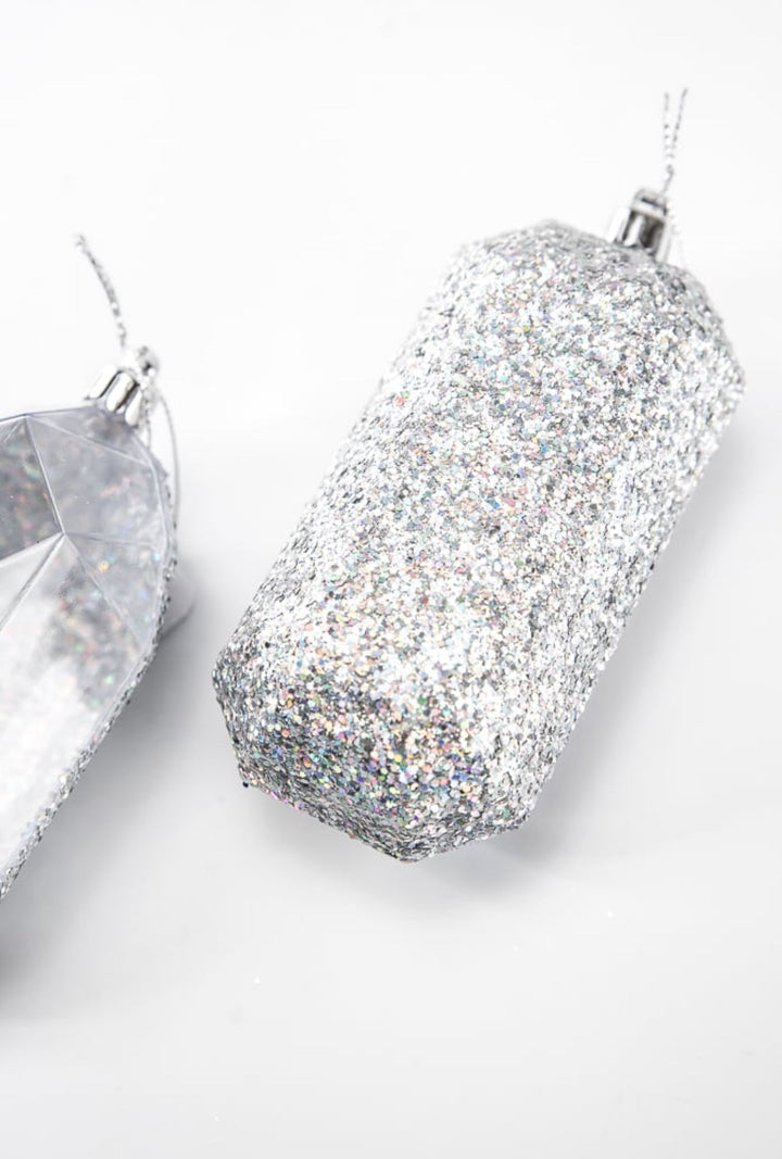 Laser glitter Gems ornaments - 2 assorted silver - Greenery MarketXJ552326