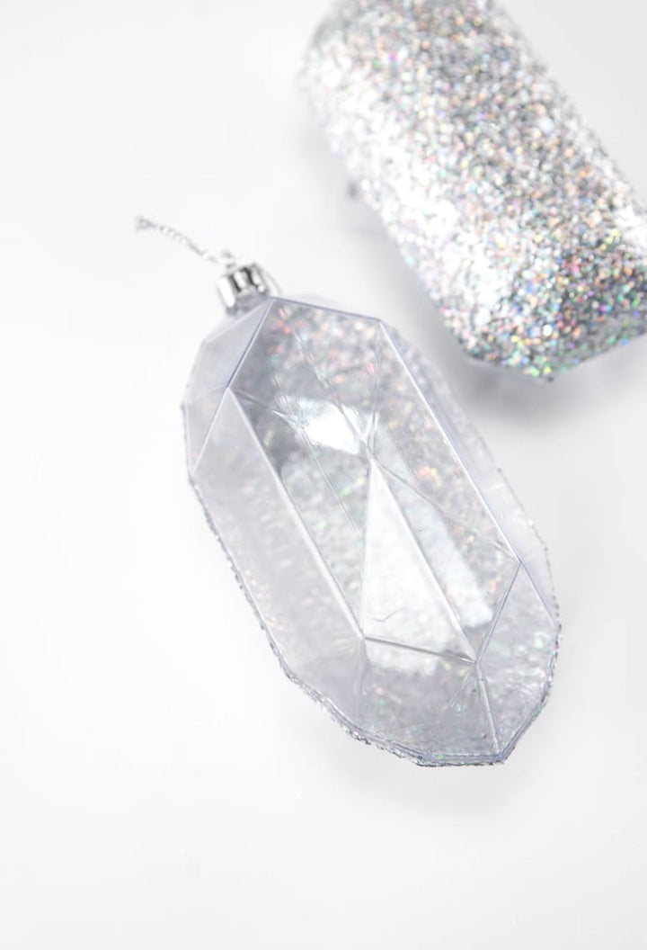 Laser glitter Gems ornaments - 2 assorted silver - Greenery MarketXJ552326
