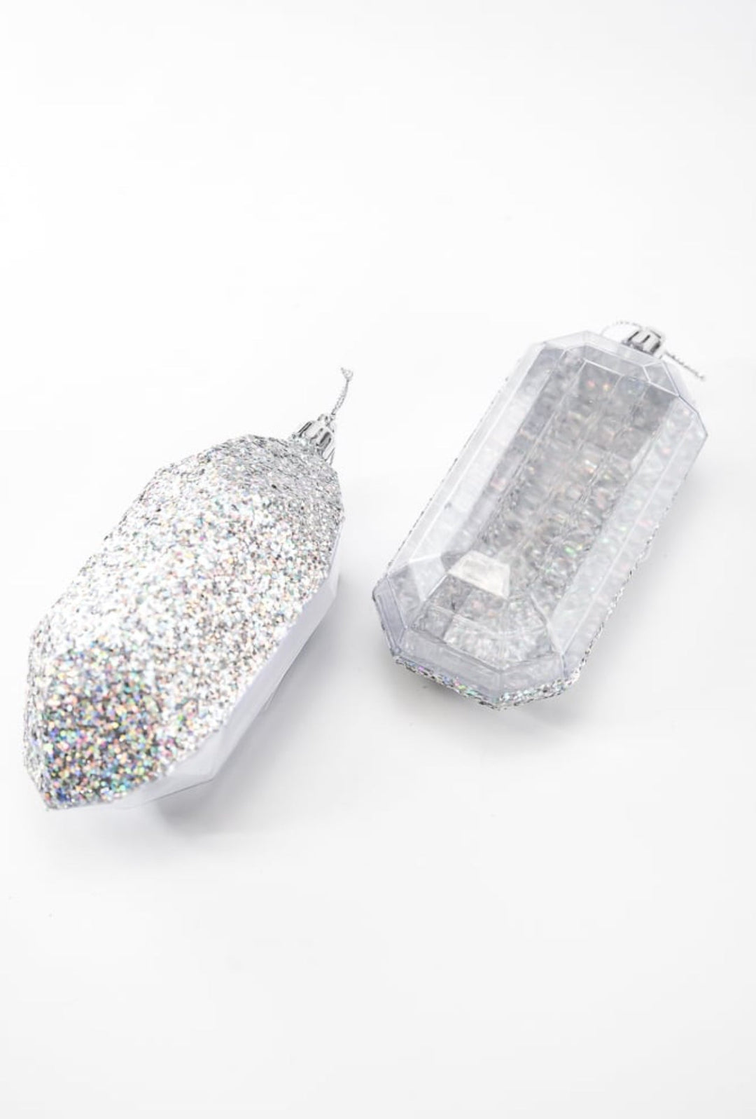 Laser glitter Gems ornaments - 2 assorted silver - Greenery MarketXJ552326