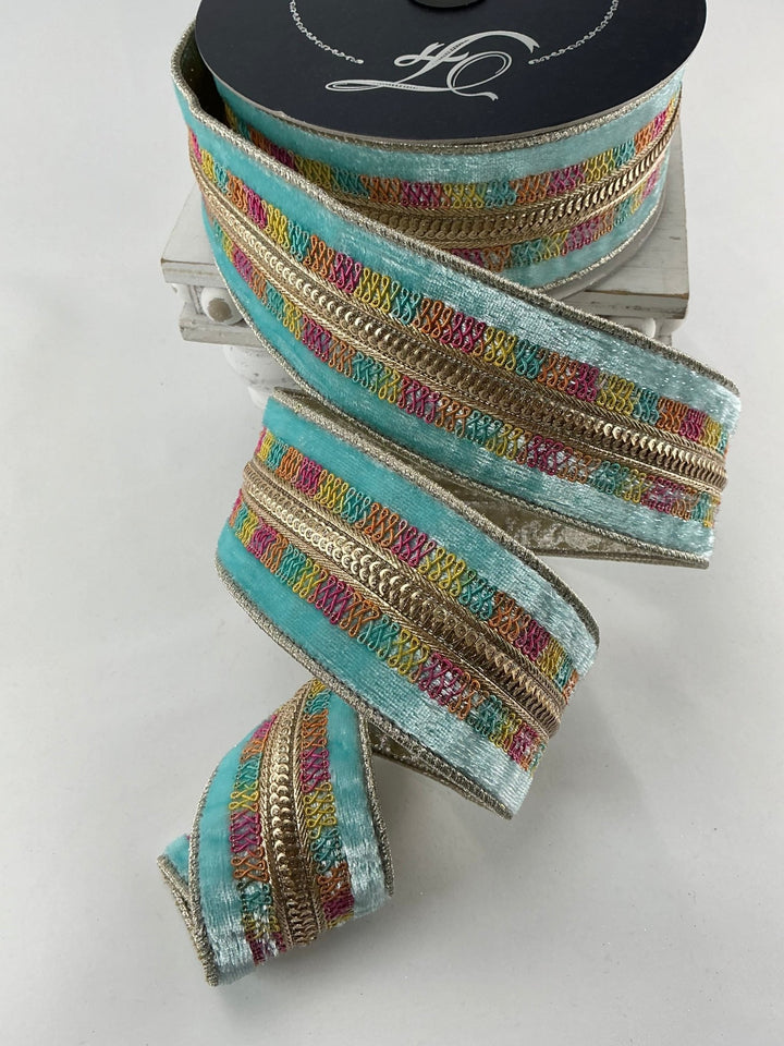 Light blue sherbet shimmer velvet 2.5” farrisilk wired ribbon - Greenery MarketRibbons & TrimRk646 - 80
