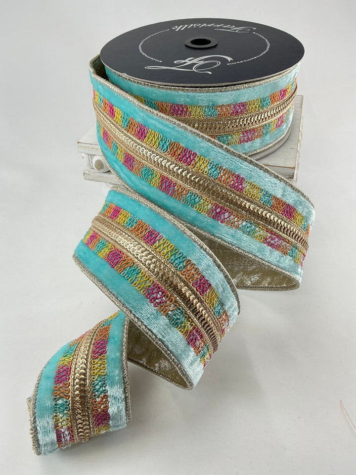Light blue sherbet shimmer velvet 2.5” farrisilk wired ribbon - Greenery MarketRibbons & TrimRk646 - 80