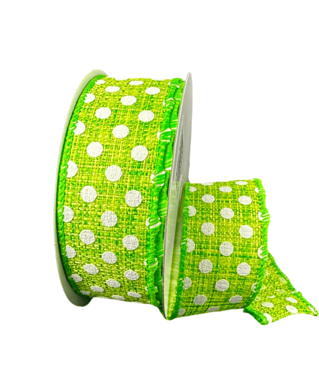 Lime Green Tweed and dots wired ribbon, 1.5” - Greenery Marketwired ribbon41505 - 09 - 09