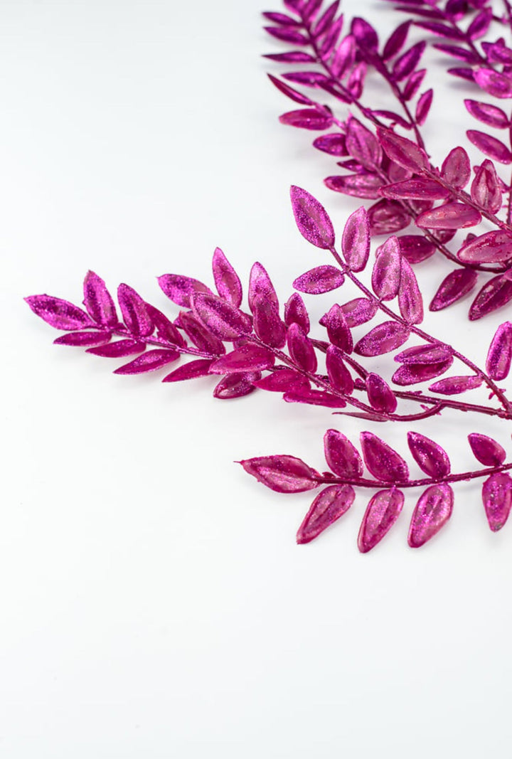 Magenta Glitter Fern leaf Spray - Greenery MarketWreath attachments86009BT