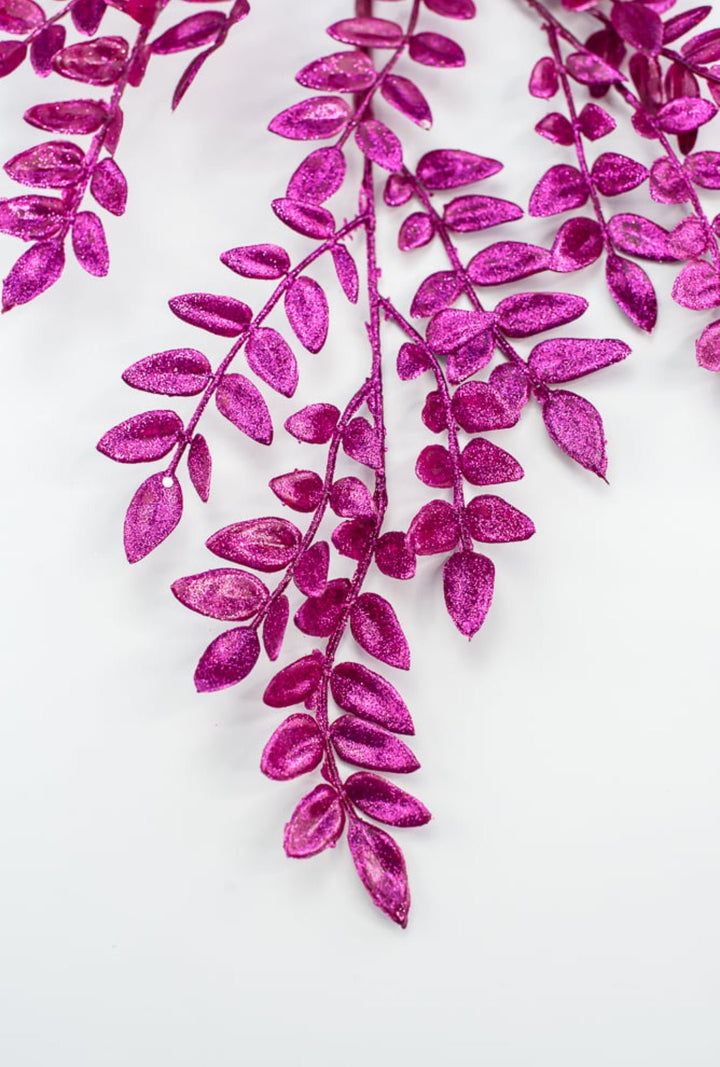 Magenta Glitter Fern leaf Spray - Greenery MarketWreath attachments86009BT