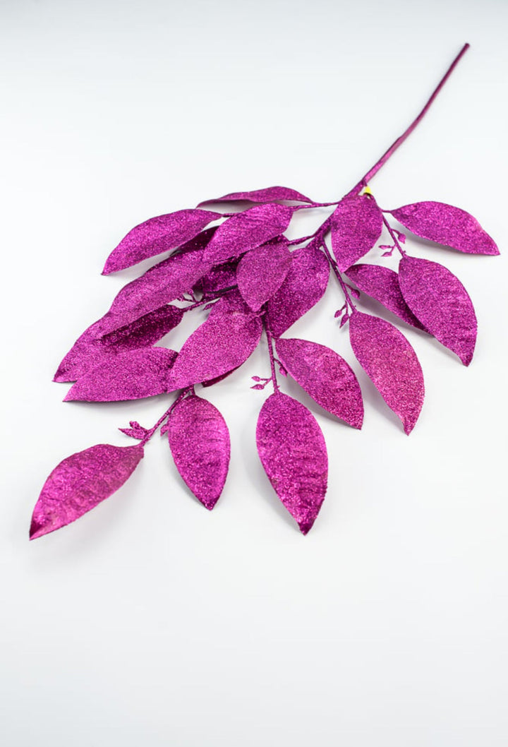 Magenta Glitter Leaves Spray - Greenery MarketWreath attachments86008BT