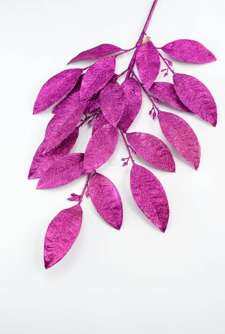 Magenta Glitter Leaves Spray - Greenery MarketWreath attachments86008BT