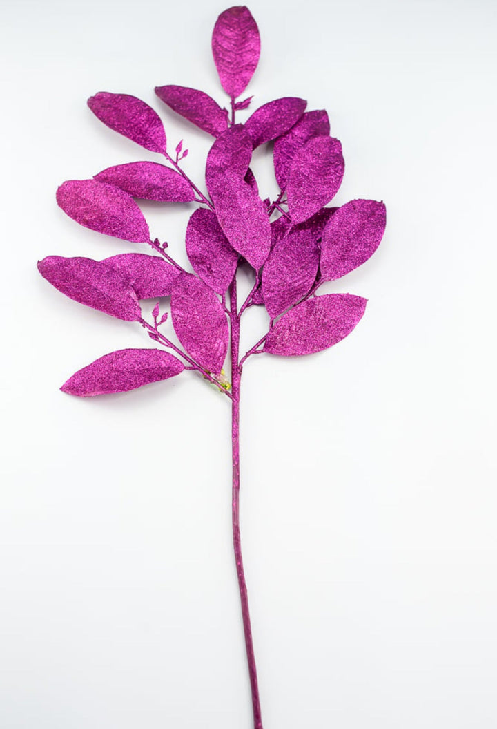 Magenta Glitter Leaves Spray - Greenery MarketWreath attachments86008BT