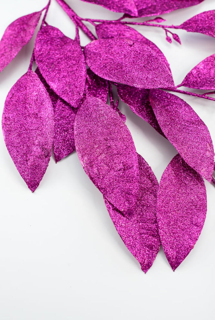 Magenta Glitter Leaves Spray - Greenery MarketWreath attachments86008BT