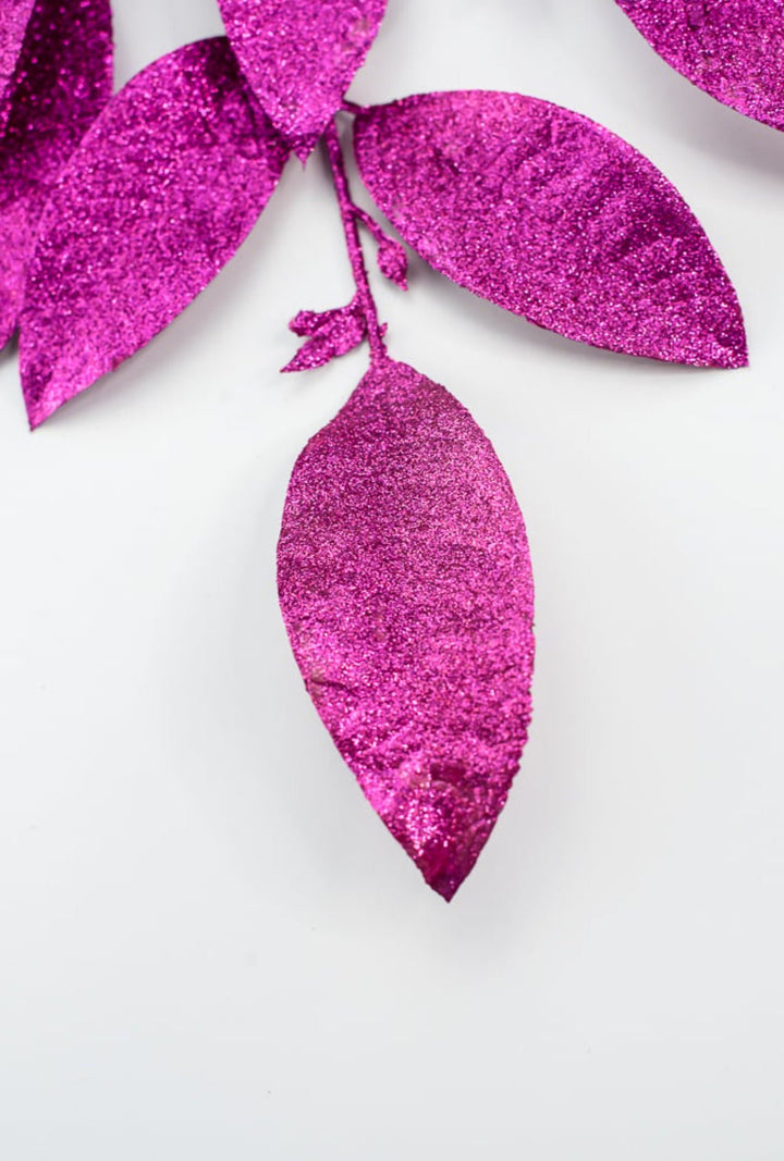 Magenta Glitter Leaves Spray - Greenery MarketWreath attachments86008BT