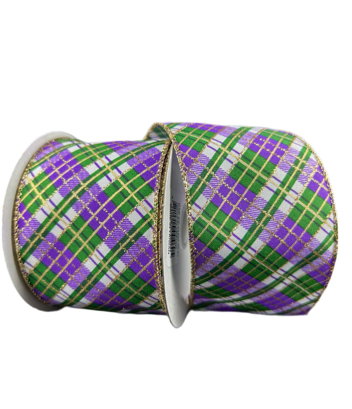 Mardi Gras plaid wired ribbon 2.5” - Greenery MarketWired ribbon72424 - 40 - 01