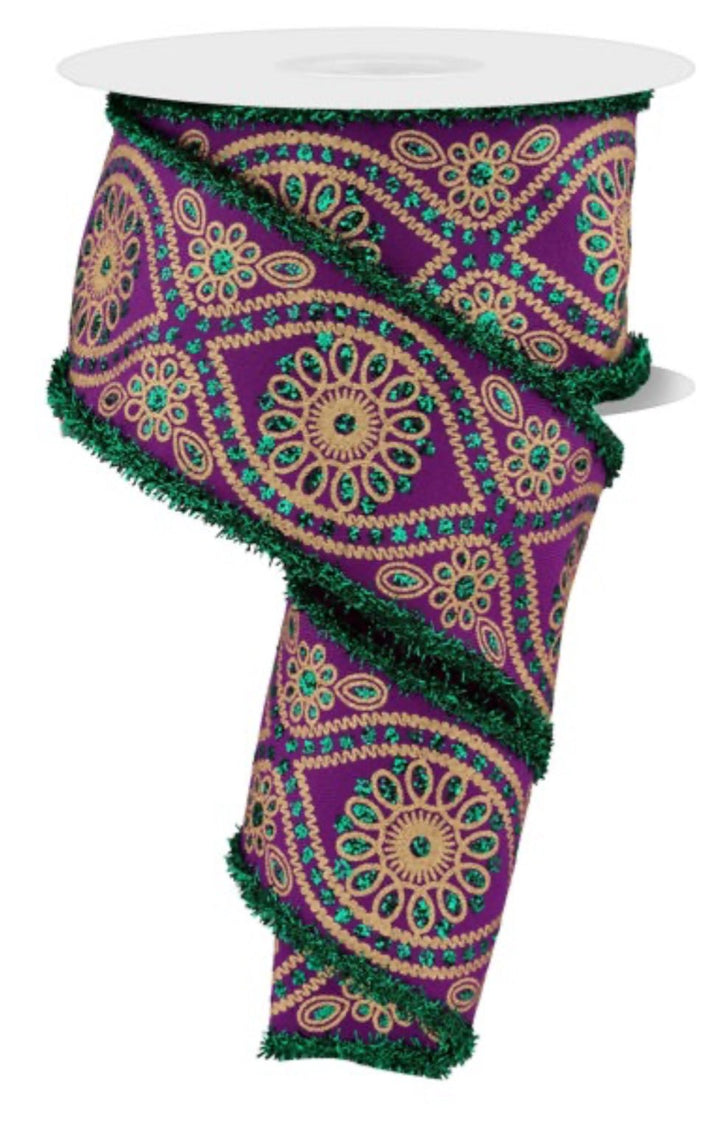 Mardi Gras wired ribbon with tinsel 2.5” - Greenery MarketWired ribbonRGC8173C8