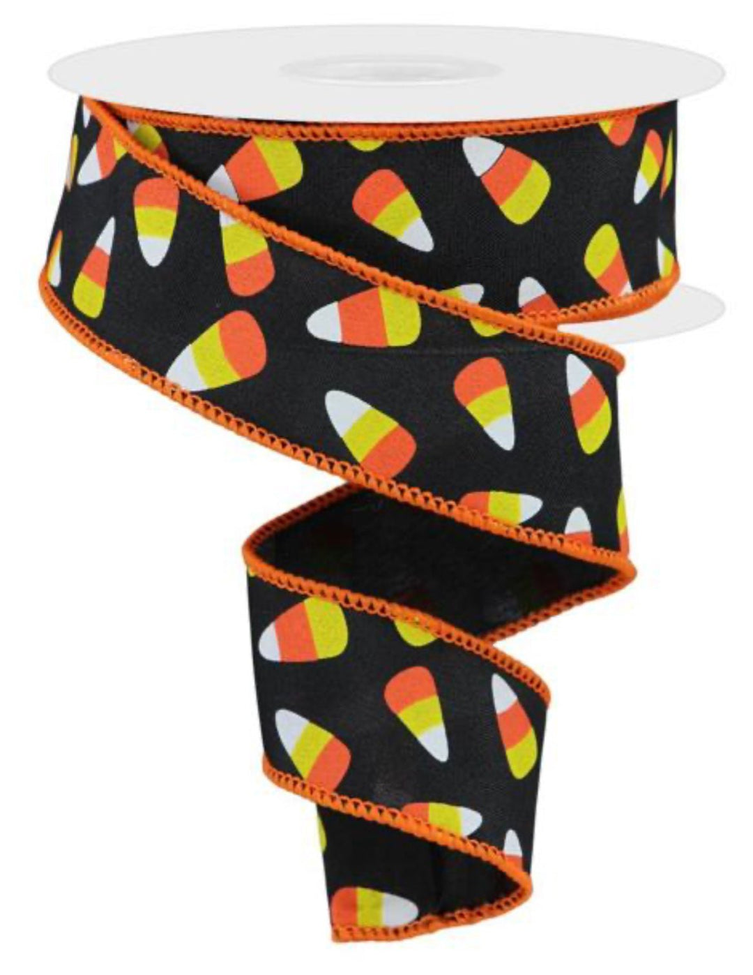 Mini Candy corn on black wired ribbon, 1.5" - Greenery MarketWired ribbonRGC199702