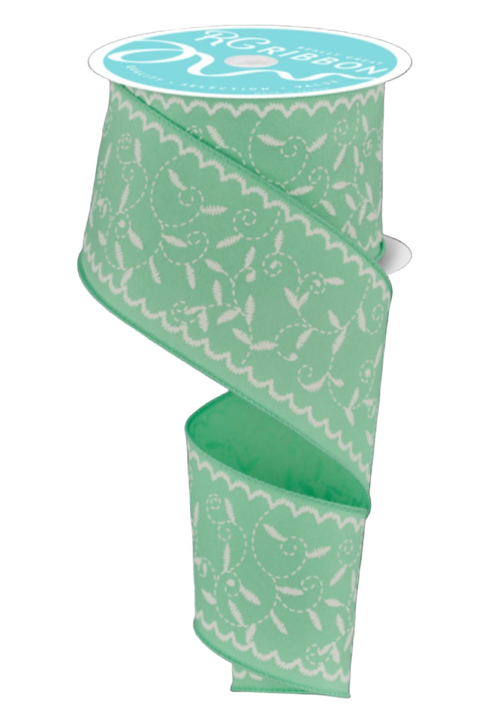 Mint green floral vine wired ribbon 2.5” - Greenery MarketWired ribbonRgf1170an