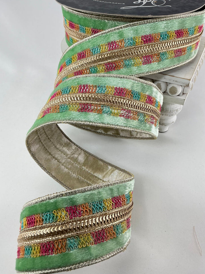 Mint green sherbet shimmer velvet 2.5” farrisilk wired ribbon - Greenery MarketRibbons & TrimRK646 - 13