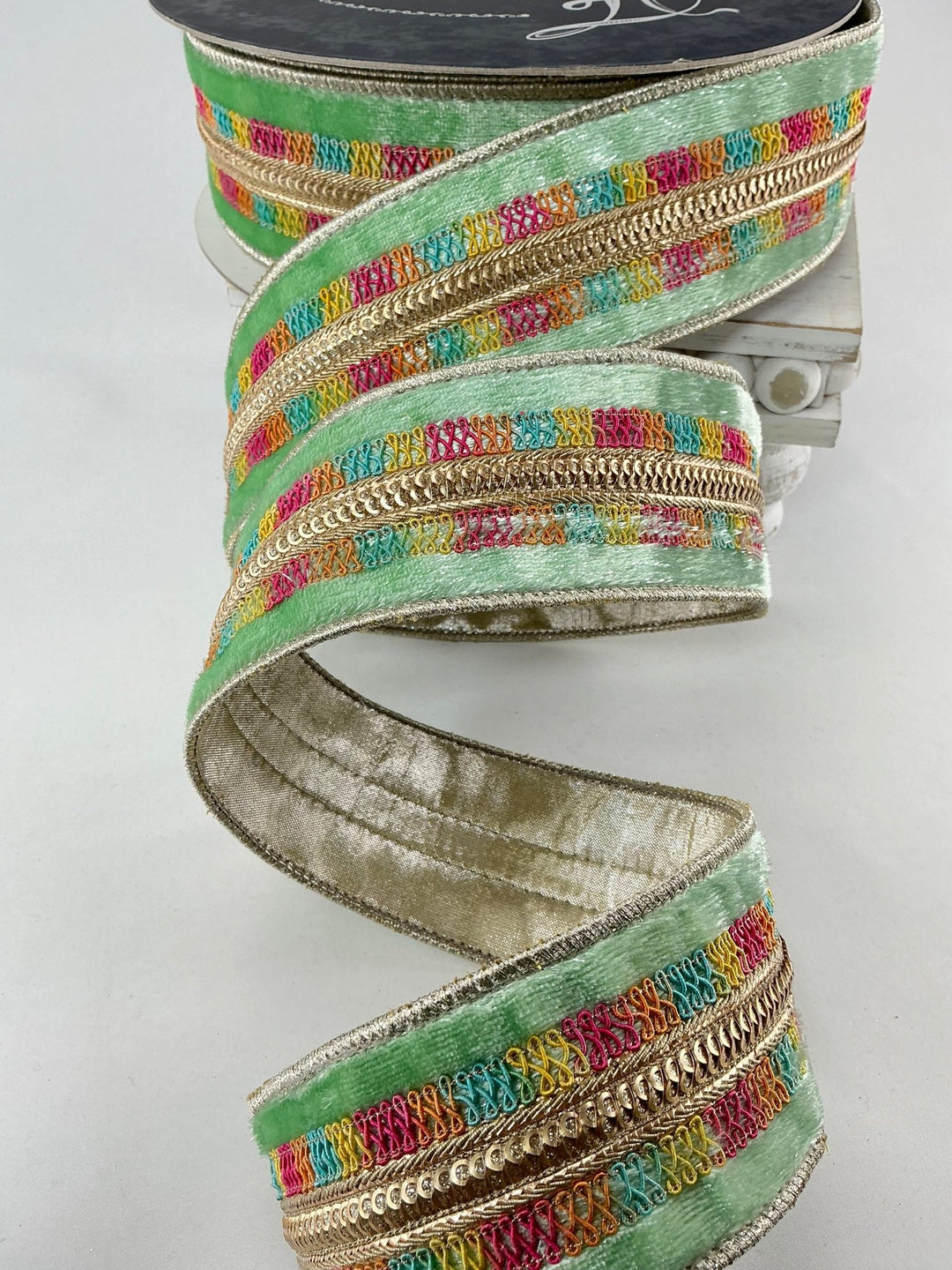 Mint green sherbet shimmer velvet 2.5” farrisilk wired ribbon - Greenery MarketRibbons & TrimRK646 - 13