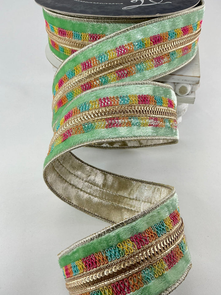 Mint green sherbet shimmer velvet 2.5” farrisilk wired ribbon - Greenery MarketRibbons & TrimRK646 - 13
