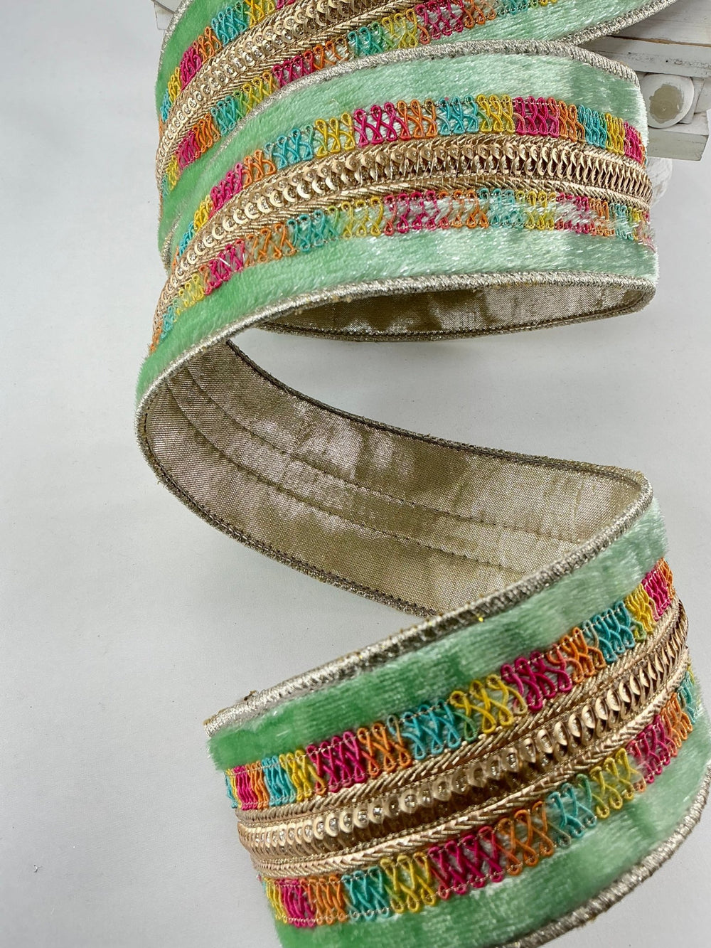 Mint green sherbet shimmer velvet 2.5” farrisilk wired ribbon - Greenery MarketRibbons & TrimRK646 - 13