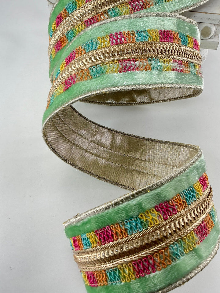 Mint green sherbet shimmer velvet 2.5” farrisilk wired ribbon - Greenery MarketRibbons & TrimRK646 - 13